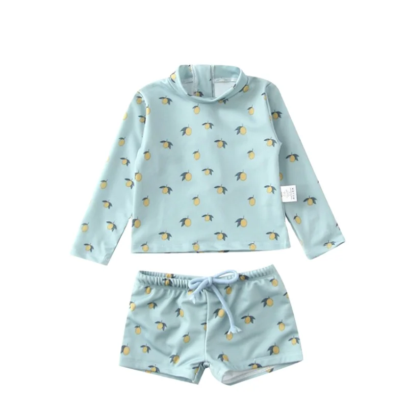 Children's Lemon Split Swimwear Small and Medium Sized Children's Swimwear Long Sleeve Sun Protection Set for Boys and Girls' Sh