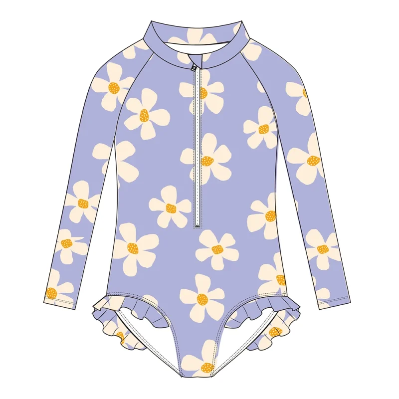 Oeko Tex UV Protection Swimming Suits  Long Sleeve Zipper Children One Piece Swimsuit Custom Kids Girls Swimwear